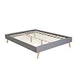 Pieds en bois massif Lit BOREA 160x200 tissu + 1 sommier / Gris Foncé