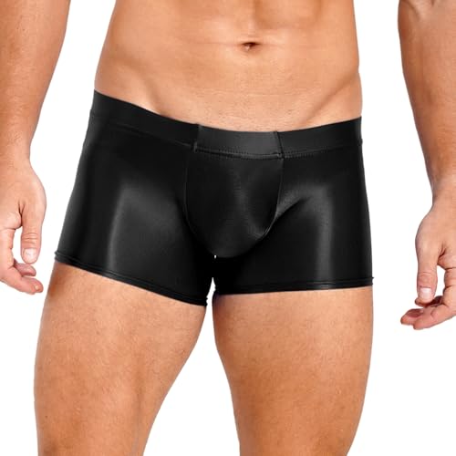 Yihuimin Mens Shimmering Silky Swim Boxer Shorts Bulge Pouch Compression Swimming Trunks Underwear Black Large