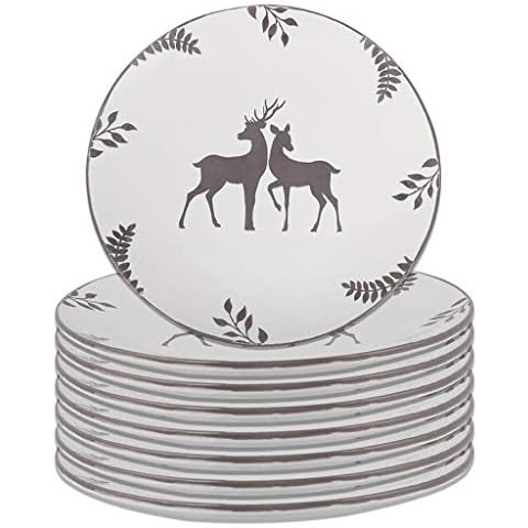 Set of 8 Hand Painted Reindeer Dinner Plates Cover