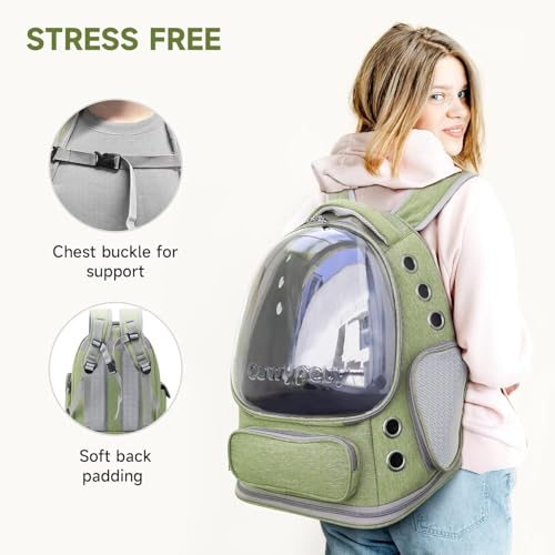 Image of Cat Backpack Carrier Expandable Pet Carrier Backpack for Small Medium Cats Fit Up to 18 Lbs, Foldable Puppy Backpack Carrier for Travel, Hiking (Green, 11L x 16.5W x 13.4H)