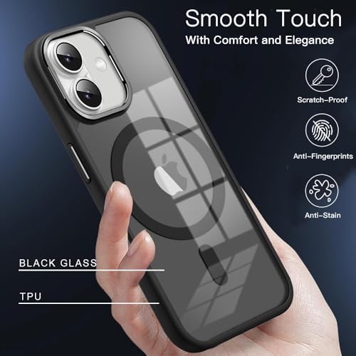 Image of KARWAN Translucent Hybrid Back Case Cover Compatible with iPhone 16 Shockproof Case with Camera Protection, N52 Magnet Cover Case with Magnetic MagEaze Wireless Charging Cover (Black)