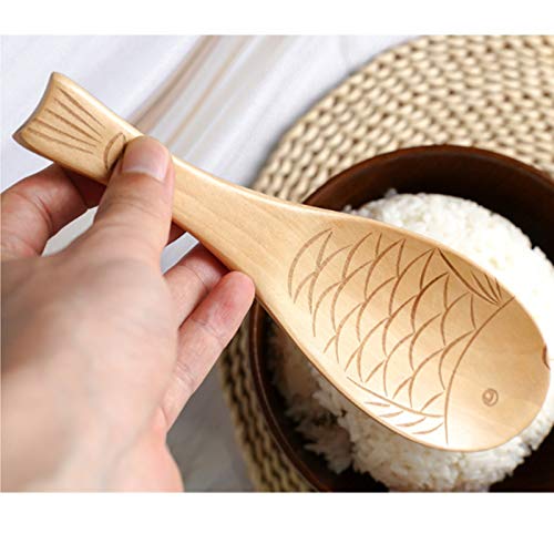 Larath 2 Pieces Wood Rice Paddle Non-Stick Fish Shaped Rice Spoon Hand-Carved Wooden Service Scoop Shovel Cooking Tableware For Home Kitchen Utensils #TOP7