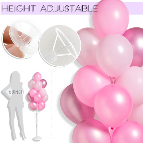 Image of Balloon Stand Kit for Floor Set of 2,Pink Pearl Metallic 10inch Balloon Arch Column,Balloon Tower with Bases for Floor,Table Backdrop Decoration for Princess Party Baby Shower Birthday Graduation