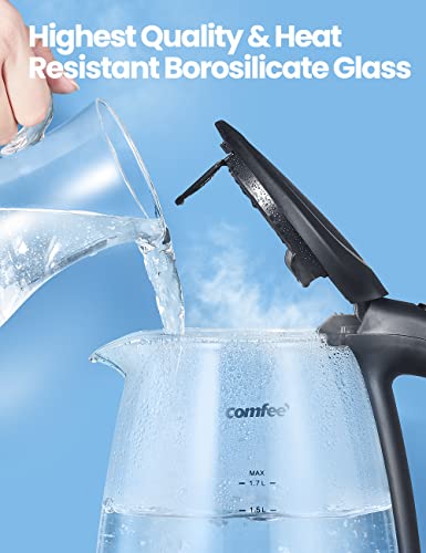 COMFEE-Glass-Electric-Tea-Kettle-Hot-Water-Boiler-17L-Cordless-with-LED-Indicator-1500W-Fast-Boil-Auto-Shut-Off-and-Boil-Dry-Protection