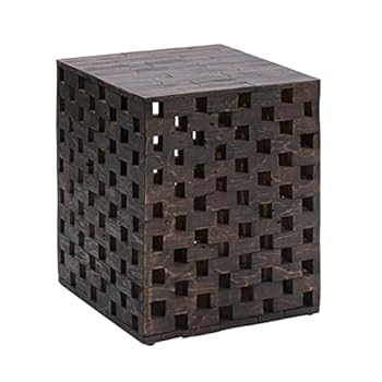 Alternative view of Amazon Aware Indoor and Outdoor Recycled Chequered Wood Stool and Plant Stand, Cocoa Brown, 15"L x 15"W x 19"H