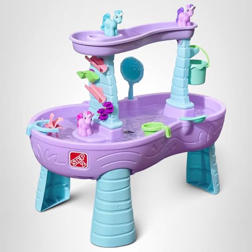 Step2 Rain Showers and Unicorns Water Table, Kids Water and Sand Activity Sensory Playset, Summer Outdoor Toys, 13 Piece Water Toy Accessories, for Toddlers 1.5+ Years Old, Blue & Purple