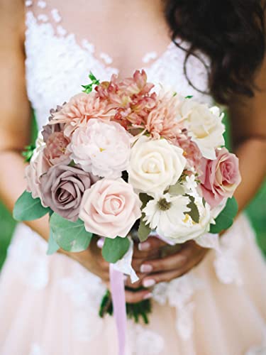 Jpsor Dusty Rose Flowers Fake Roses, Blush Flowers Pink Roses Artificial Flowers Combo Box Set With Foam Flowers For Diy Wedding Bouquets Bridal Shower Centerpieces Table Decoration #TOP3