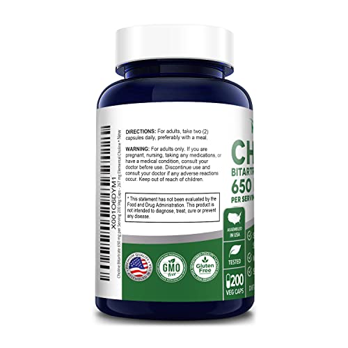 Nusapure Choline Bitartrate 650 Mg Per Serving.200 Veggie Capsules (Vegetarian, Non-Gmo & Gluten-Free) #TOP1