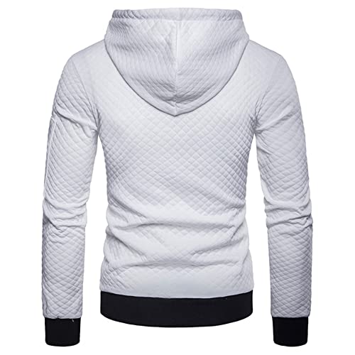 Nikufeimei Men's Casual Zip Up Hoodies Lightweight Full-Zipper Long Sleeve Coat Plaid Jacquard Drawstring Hooded Sweatshirts（White,Xl #TOP2