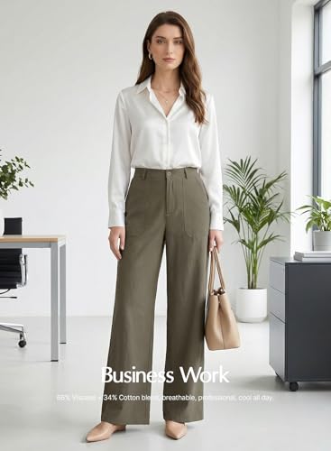 EVALESS Womens Palazzo Pants High Waist Wide Leg Trousers Taupe XX-Large — view 5