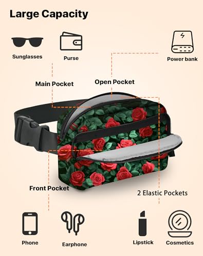 Image of Rose Fanny Pack for Women Belt Bag Fashion Everywhere Waist Pouch Lightweight Crossbody Bags with Adjustable Strap