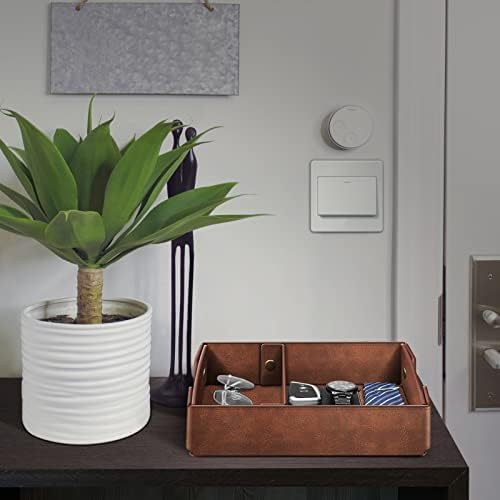 SITHON Valet Tray Catchall Desktop Organizer - Removable 2 Compartments Entryway Table Catchall Tray Bedside Vanity Tray Nightstand Caddy Holder for Phone, Keys, Wallet, Jewelry, Brown