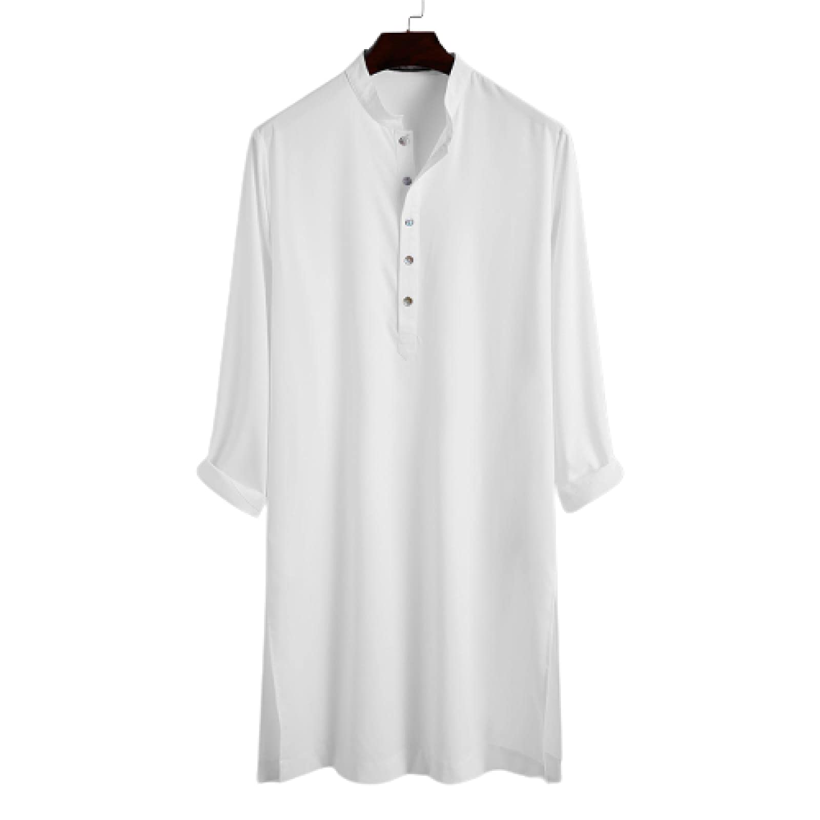 N\CNC Vintage Mens Muslim Shirts Solid Button Islamic Blouse IERUN Male Long Sleeve Stand Collar Suadi Arabic Long Clothing S-5XL 2XL White