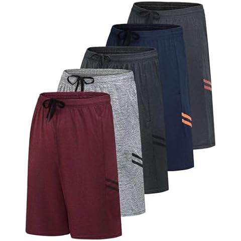 Real Essentials Men’s 5 Pack: 9" Dry-Fit Shorts – Athletic Gym, Workout, Basketball, Running, Casual Lounge Active Pockets, Set 6, L Cover
