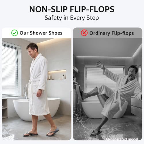 STQ Shower Shoes Men Flip Flops, Quick Drying Drain Hole, Dark Grey Size 11 — view 6