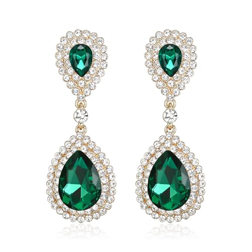 BriLove Women's Fashion Wedding Bridal Crystal Teardrop Infinity Dangle Earrings
