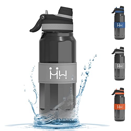 HoneyHolly Botella Agua, Botella Agua 1 litro, Botella Agua Deporte, Sin BPA, Tapa a prueba de fugas con tapa abatible y Paja, 2 opciones de bebida, Aplicar a Sport, Gimnasio, Trekking, Bicicleta