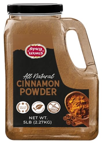 Spicy World Cinnamon Powder 5 Lb Jar - Lab Tested For Lead - Ground Cassia Cinnamon Bulk, Great Authentic Spice For Coffee, Tea, Baking & Oatmeal, Rich Flavor & Aroma