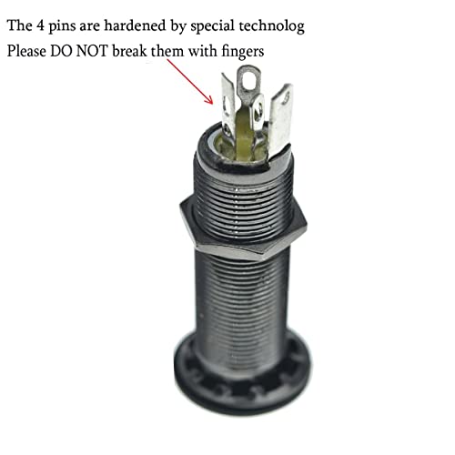 KAISH Stereo Copper Guitar Bass 1/4" Barrel Jack Cylinder Input Output Jacks with 4 Pins Stereo or Mono Jack Black Nickel by KAISH - Image 5