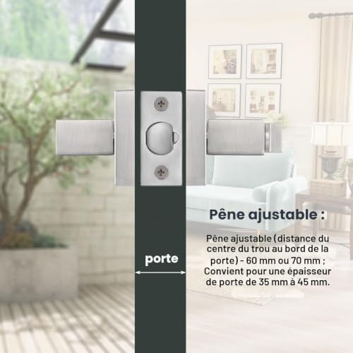 HSEAMALL Poignée de porte à béquille, poignée de porte intérieure avec serrure et clé Poignée de porte d'entrée carrée pour chambre à coucher, bureau, gaucher ou droitier (argent) – vue 5