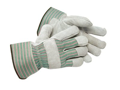 Radnor X-Large Shoulder Grade Split Leather Palm Gloves With Safety Cuff Striped Canvas Back And Leather Reinforced Knuckle