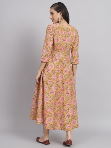 Image of Rapsodia Womens Cotton Green & Brown Floral Printed Flared Kurta