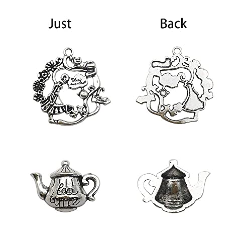Cai Feng 40PCS Alice in Wonderland Fairy Charms Collection-Antique Silver Alice in Wonderland Fairy Tales Tea Party Steampunk Charms Pendant for Victorian Necklace Bracelet Jewelry Making CFM077 by Bitimi - Image 5
