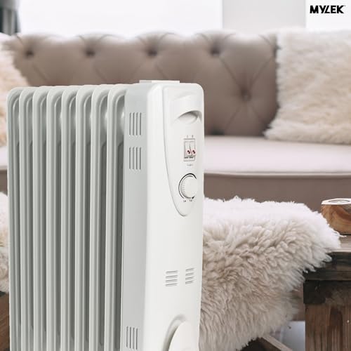 MYLEK Oil Filled Heater Radiators 2000W, Electric Portable White Heaters, Adjustable Thermostat, 3 Heat Settings, Energy Efficient, Safety Tip Over Protection (2KW White) - Image 5