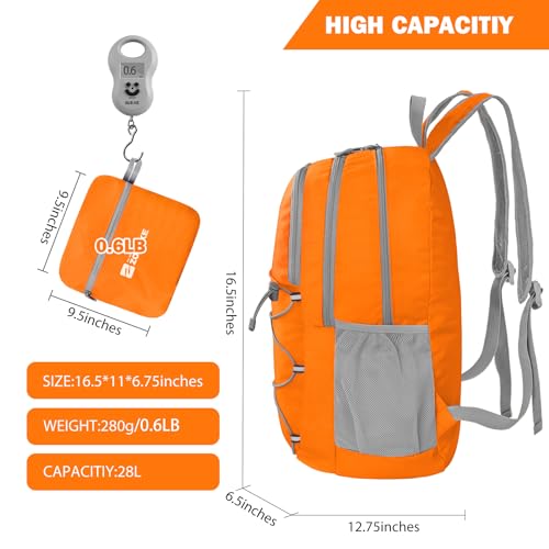 Image of ZOMAKE Ultra Lightweight Hiking Backpack 28L, Packable Small Backpacks Water Resistant Daypack for Women Men(Orange)