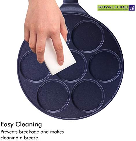 Royalford Die-cast Aluminium Pan Cake Maker, 7-Hole  Classic Mini Pancake/Mini Crepe Maker - Blini Pancake Maker - Non-Stick Coating for Easy Cleaning  Perfect for Crepe, Blintz, Blini, Pancake