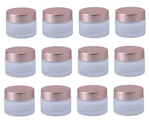12 Packs 1 Oz/30ml Empty Jars Clear Frosted Glass Cream Jar Pot Bottles with Rose Gold Lids Refillable Cosmetic Container Glass Eye Cream Jar Pot for Face Lotion Eyeshadow Lip Balms …