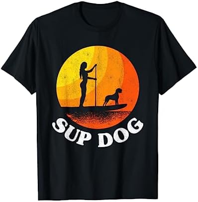 Paddle Board Sunset Surf SUP Dog Girl Stand Up Paddling T-Shirt