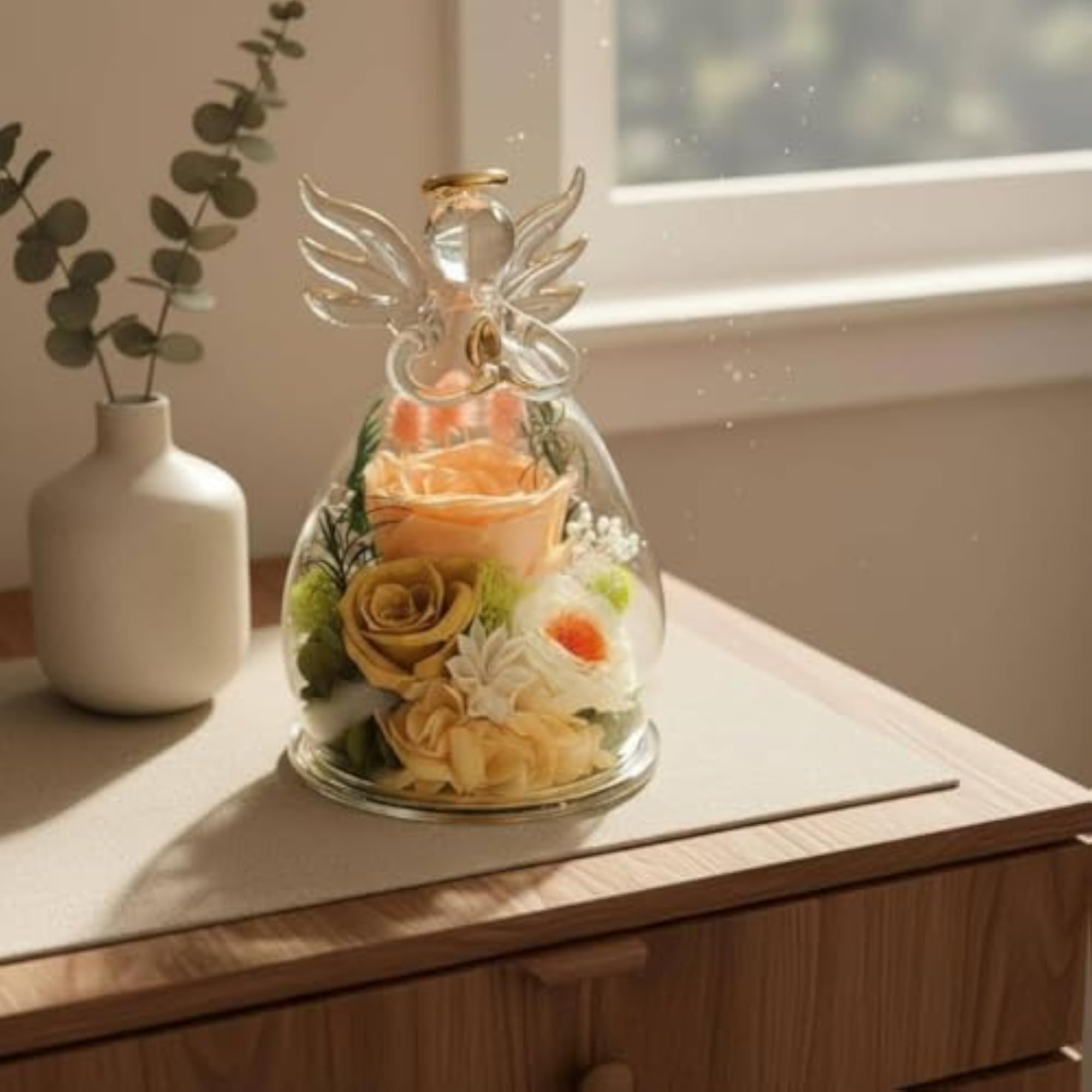 Angel Glass Dome with Roses, Everlasting Floral Display