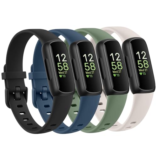 Tobfit Pack 4 Straps for Fitbit Inspire 3 Strap for Women Men, Soft Silicone Replacement Strap Wristband Watchband Accessories