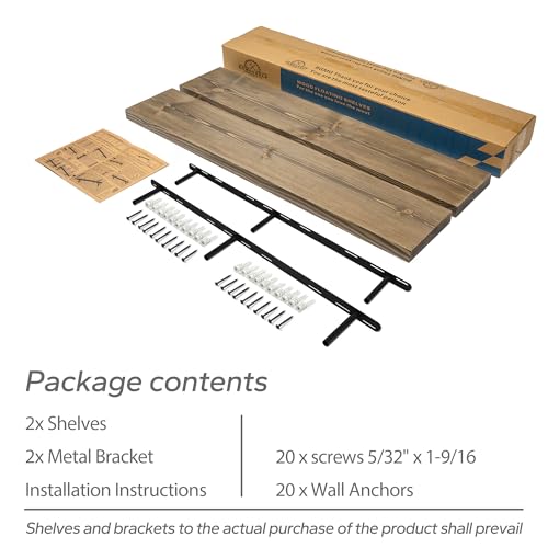 BGMG Wood Floating Shelves for Wall 60 inch Set of 2,Dark Walnut Floating Shelves,Solid Wood Wall Mount Shelves for Living Room Bedroom Kitchen Farmhouse-60x 6.7 x1.75 inch