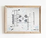Modern Poster of Orlando International Airport MCO | 11x17 12x18 16x24 24x36 Unframed Wall Art | Minimal Traveler Print for Gift | Minimalist Home Office Decor
