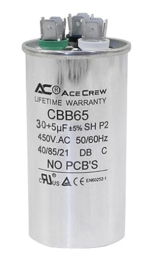 AceCrew Dual Run Capacitor – 370V/440V Round HVAC AC Capacitor for Air Conditioner, Heat Pump, Fan Motor Start – Multiple Sizes (30+5 uF, 35+5 uF, 40+5 uF, 45+5 uF, 50+5 uF) Available
