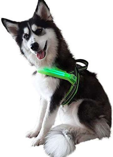 Pet Lovers Stuff Over The Head Dog Harness Large Breed - No Pull, Adjustable, Highly Reflective, Led - Great for Walking, Running, Hiking (X-Large, Green)
