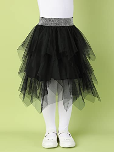 Tüllrock für Mädchen Elastischer Bund, Unregelmäßiges Tutu Tütü Rock mit Unterrock,Tüllrock für Kinder Teenager Erwachsene für Tanz Party Kostüm Prinzessin(Schwarz M)