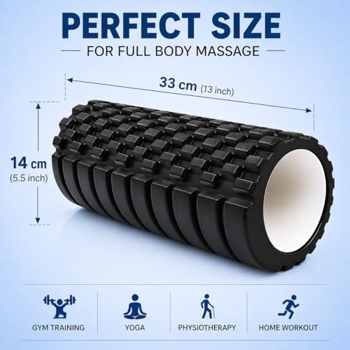 Image of PulGos Black ๐๐ข๐ ๐ก ๐๐๐ง๐ฌ๐ข๐ญ๐ฒ Foam Roller for Exercise, Deep Tissue Massage Roller for ๐๐๐๐จ๐ฏ๐๐ซ๐ฒ & ๐๐๐๐ค ๐๐๐ข๐ง ๐๐๐ฅ๐ข๐๐ | Muscle Roller for Trigger Point,Yoga, Stretching &Gym
