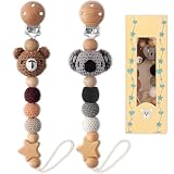 LSTRAGY Pacifier Clip, 2 Pack Pacifier Clips for Boys and Girls, Cute Koala & Bear Handmade Knitted Pacifier Holder Fits for Most Pacifier, Baby Teethers, Baby Shower and Baby Gift