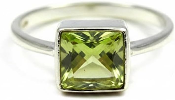 Natural Peridot 925 Sterling Silver Rings Square Cabochon Gemstone Jewellery for Size 4-13
