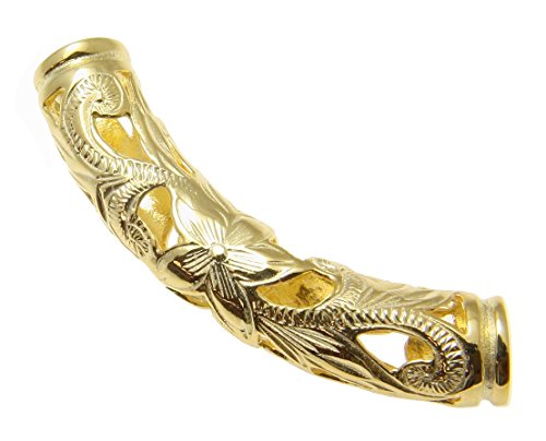 Arthur's Jewelry 925 sterling silver yellow gold plated Hawaiian plumeria scroll barrel 37mm pendant