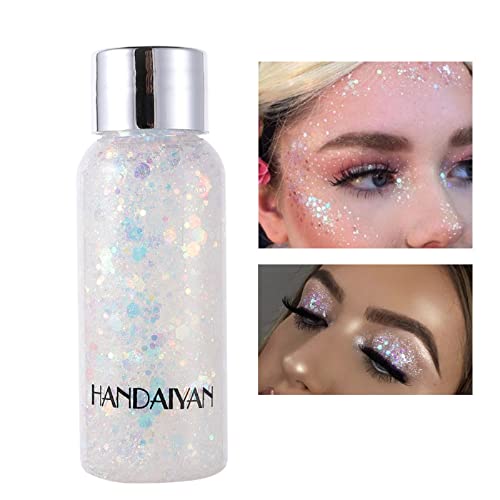 Meicoly Mermaid Body Glitter,Singer Concerts Music Festival Rave Accessories,Intense Glitter Makeup Face Glitter Gel,Chunky Glitter For Eye Lip Hair Nail,Sparkling Body Glitter Gel For Women,09 White #TOP1