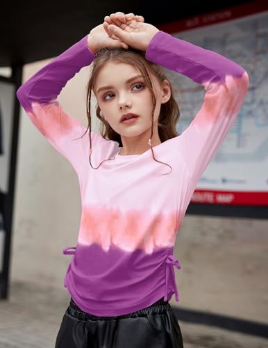 Image of Arshiner Girls Long Sleeve Shirts Ruched Knot Side Tunic Blouse Tee Tops
