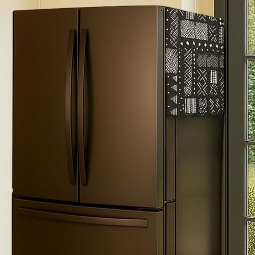 Image of French Door Side By Side Fridge Top Cover >400L | Big Size Dustproof 450GSM Refrigerator Cover Mat|Fits Haier, Samsung Side by Side Fridge|Mud Cloth Print | Washable Fridge Top Cover by THROWPILLOW.IN