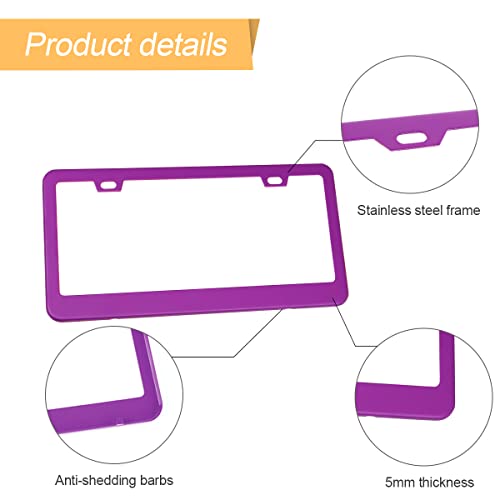 Car License Plate Frame, 2Pcs Matte Waterproof Front And Rear License Plate Frames/Covers With Anti-Theft Screws Caps Set Universal For Most Cars, Suv, Pickup, Truck, Auto Accessories (Purple) #TOP2