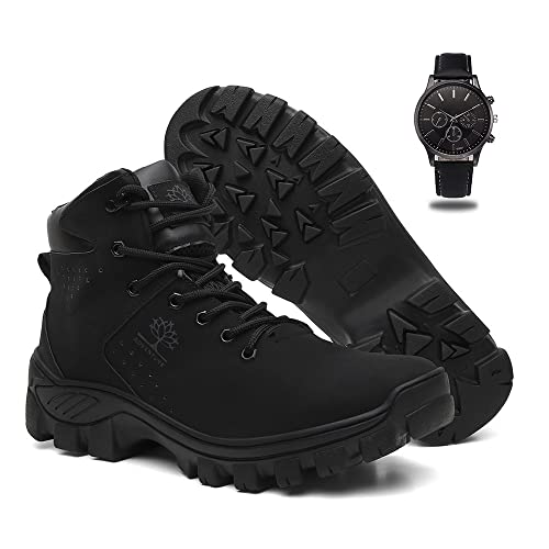 Coturno Masculino Bota Adventure + Relógio Analógico - Preto/41