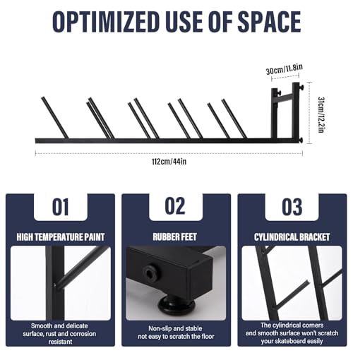 Snowboard Storage Rack, 5-Tiers Freestanding Water Ski Rack Wakeboard Rack, Standing Skateboard Display Stand, Single and Double Sided Floor Standing Surfboard Storage Rack Skateboard Organizer Rack - Thumbnail 6