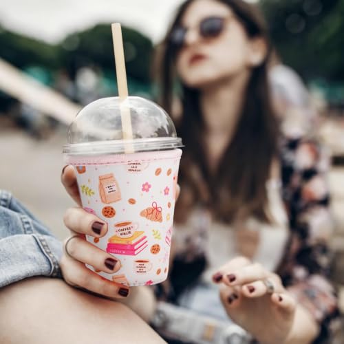 Image of Reusable Insulated Sleeve for Iced Coffee Cup, Coffee Neoprene Sleeve for Cold & Hot Drinks, Beverage Holder for Iced Coffee (Party Treats, Large: 32oz)